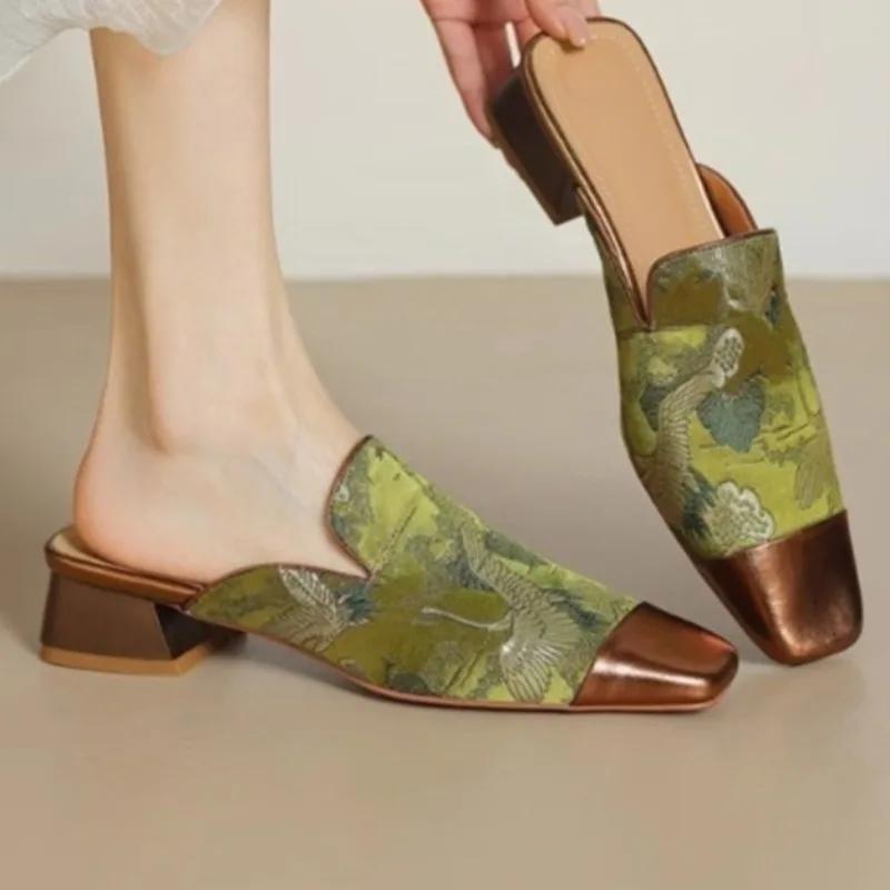 2025 Brand Ladies Shoes Closed Toe Women's Slippers Printing Daily Summer Embroidery Best Seller High Heelszapatos Mujer