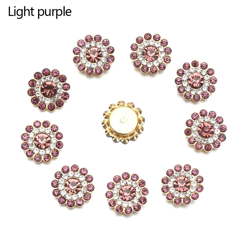 10PCS 14mm Flower-shaped Rhinestone Buttons Sparkling Crystal Glass Stone Steel Bottom Clothes Decoration Sewing Accessories