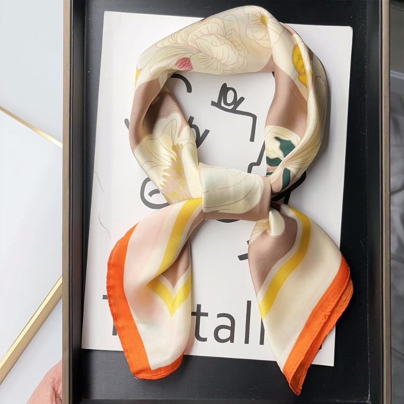 Luxury Brand 2024 Silk Square Scarf Women Cat Neck Hair Tie Band Beach Hijab Kerchief Head Headbands Bandana Female Foulard 70cm
