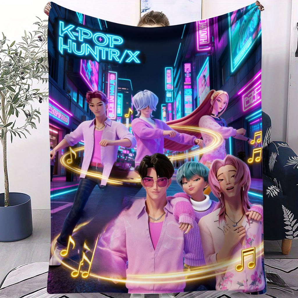 1PCS Flannel Blanket K Pop Demon Hunter Girls Boys Plush Throw Blanket Novelty Warm for Home Office Nap Camping All Season Gift