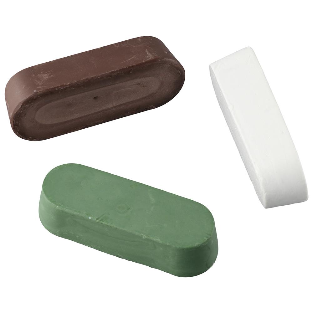 

3 шт. зеленая/белая/коричневая абразивная восковая паста общим весом 7,4 унции. Шлифовальная паста из глинозема Металлы