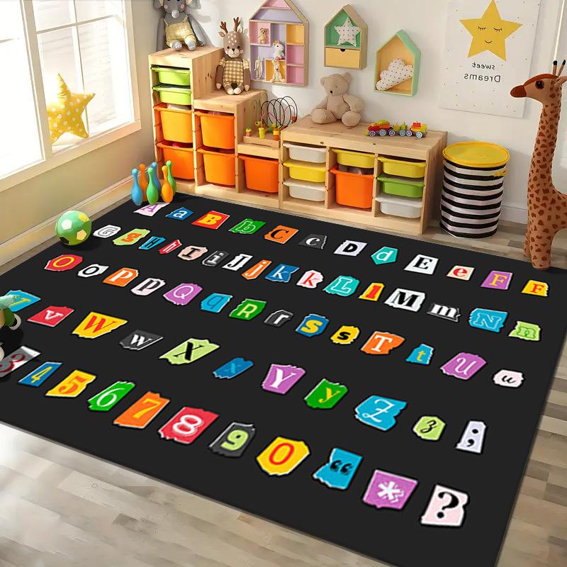 Educational Kids Rugs Alphabet Design Emotion Faces Pattern Colorful Learning Mats for Childrens Room Decor