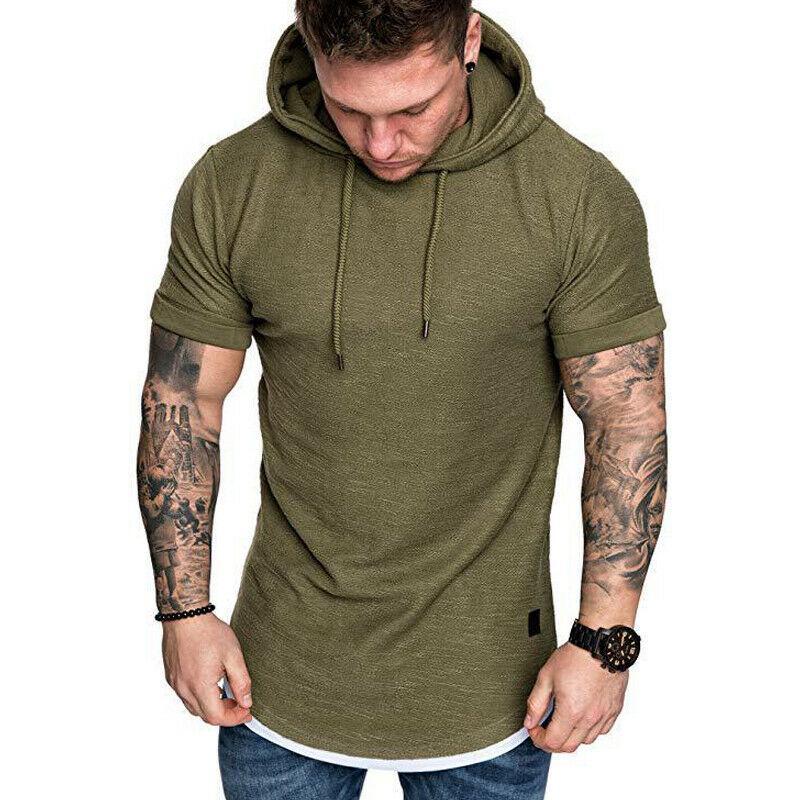 Men Short Sleeve Hooded Solid T Shirt 
