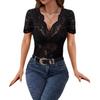 Summer New Women's Elegant V-neck Solid Color Lace Sexy Slim Slim T-shirt Top