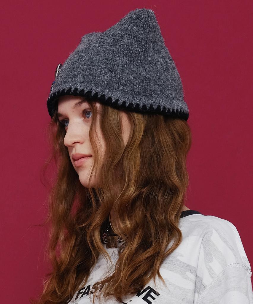 KEEMHII Cat Eye Knit Bucket Hat - [Charcoal]