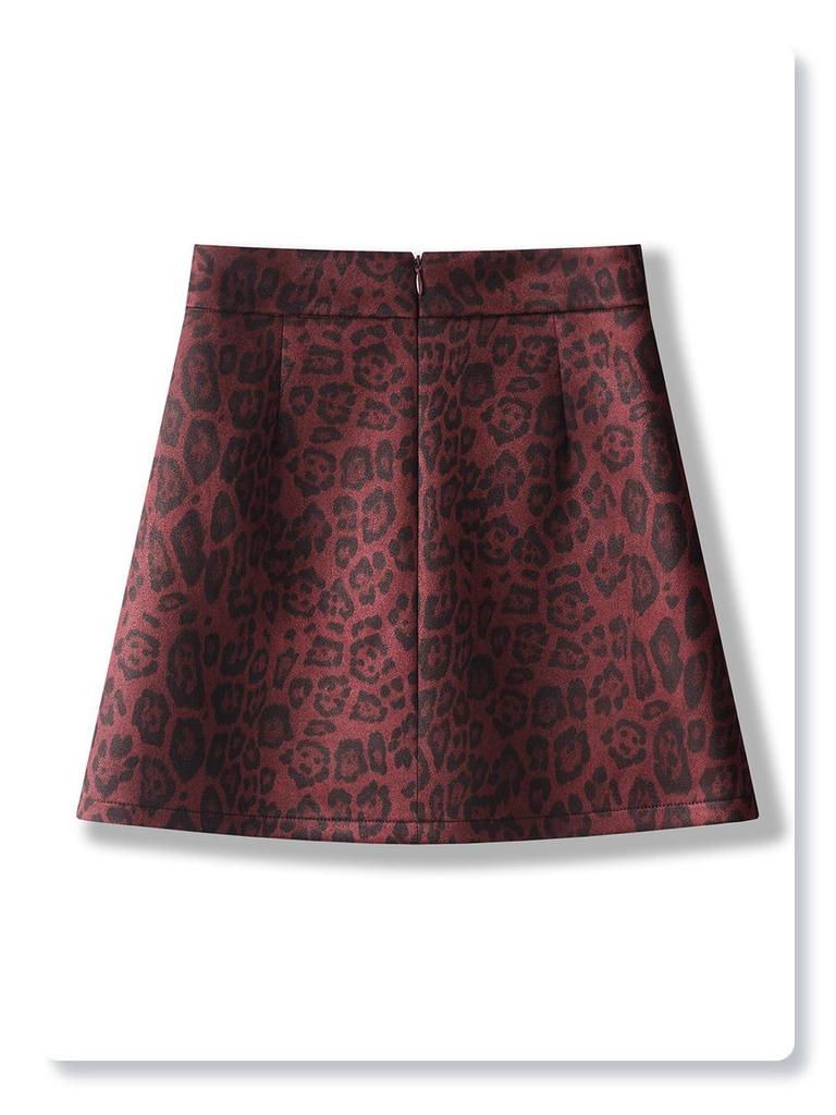 Ankola Red Leopard Print Tweed Mini Skirt - Women's 2024 A-Line High Waist Hip-Hugging Skirt