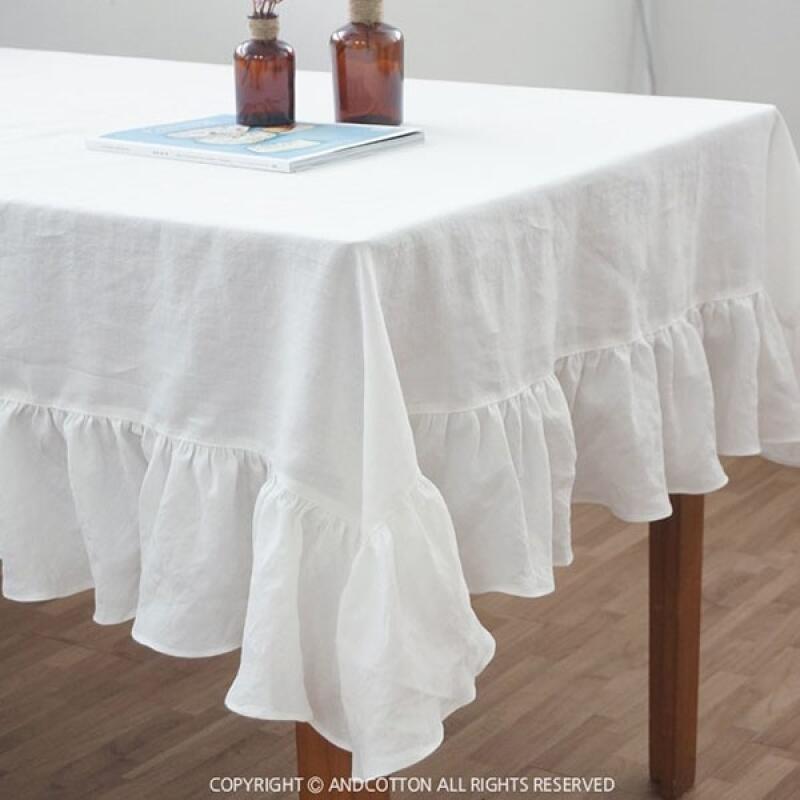 Pure washed 100% linen frill tablecloth/tablecloth 140x220 2color white