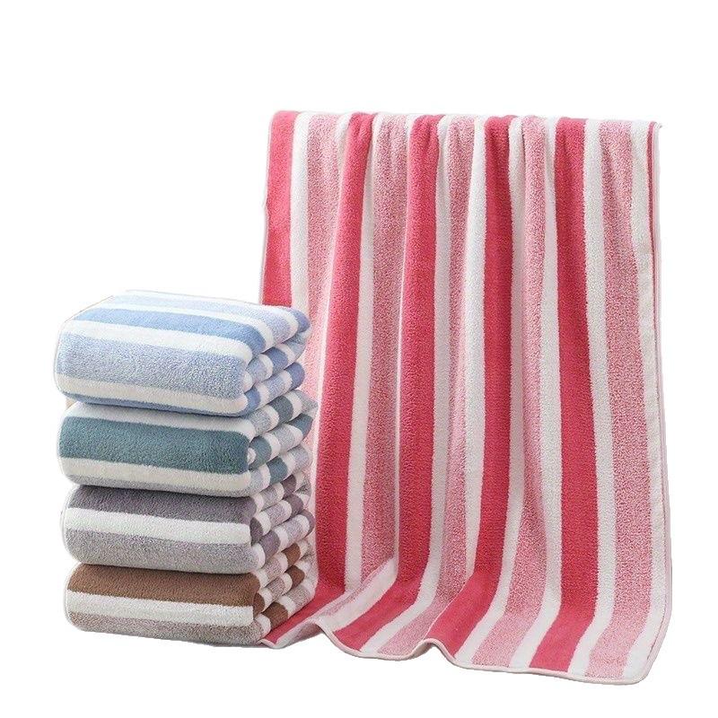 8-Piece Coral Fleece Bath & Face Towel Set with Wide Stripes - Adult Size