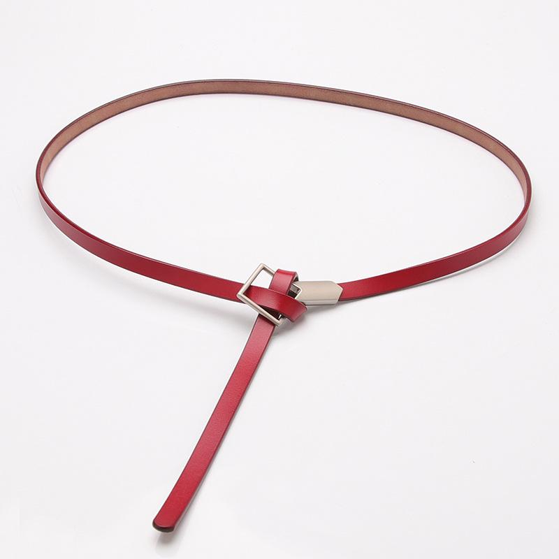 Women S Leather Fine Belt Women S Non-Porous Knotted Cowhide Belt Sweater Skirt красный