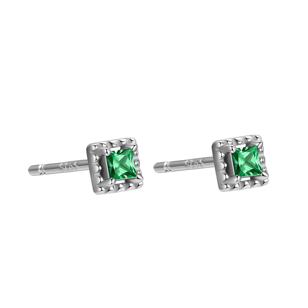 925 Sterling Silver Colorful Zircon Geometric Mini Stud Earrings for Women Hypoallergenic Jewelry Gift