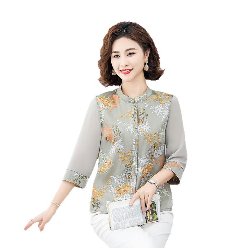 2026 Summer Elegant Three-Quarter Sleeve Shirt for Mothers - New Chinese Style for Middle-Aged and Elderly Women