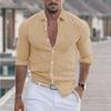 Men's Cotton and Linen Lapel Beach Summer Holiday Long Sleeved Shirt Solid Color
