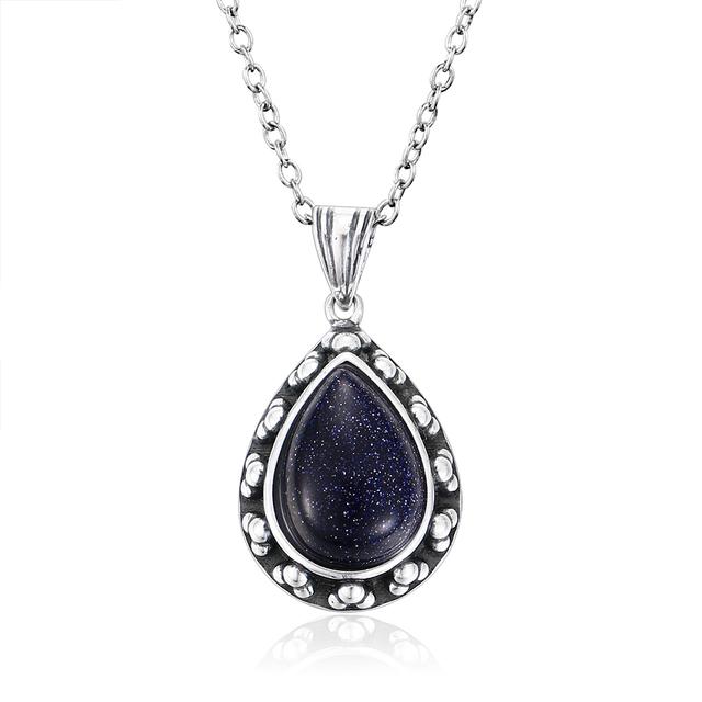 

Ожерелье с подвеской из стерлингового серебра 925 пробы в форме груши 10x14 мм из натурального синего песчаника, модные ювелирные изделия для женщин 45cm