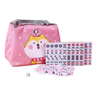 Ensemble de Mahjong Portable de Petite Taille 24mm 144*Mahjong sac à main 1 nappe 2 dés Jeu de société de divertissement pour fête
