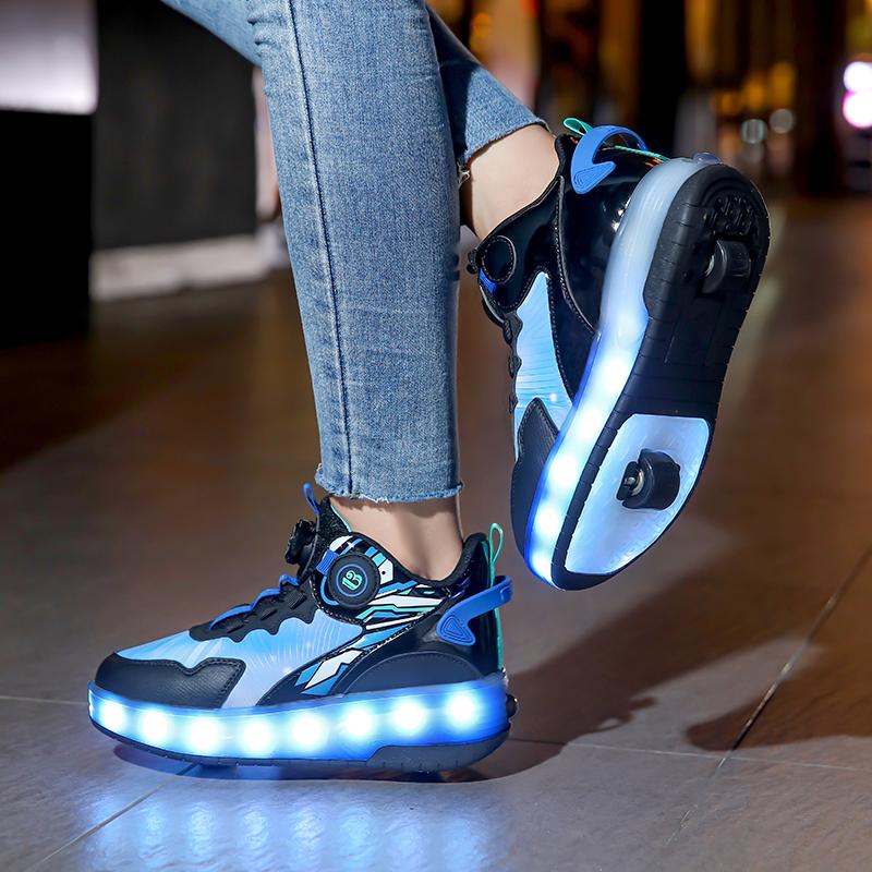USB LED Light Sneakers for Kids Children Roller Skates Wheels Shoes Glowing Sport Shoes