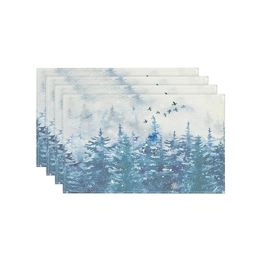 Festive Christmas Printed Linen Placemats - 4-Piece Set