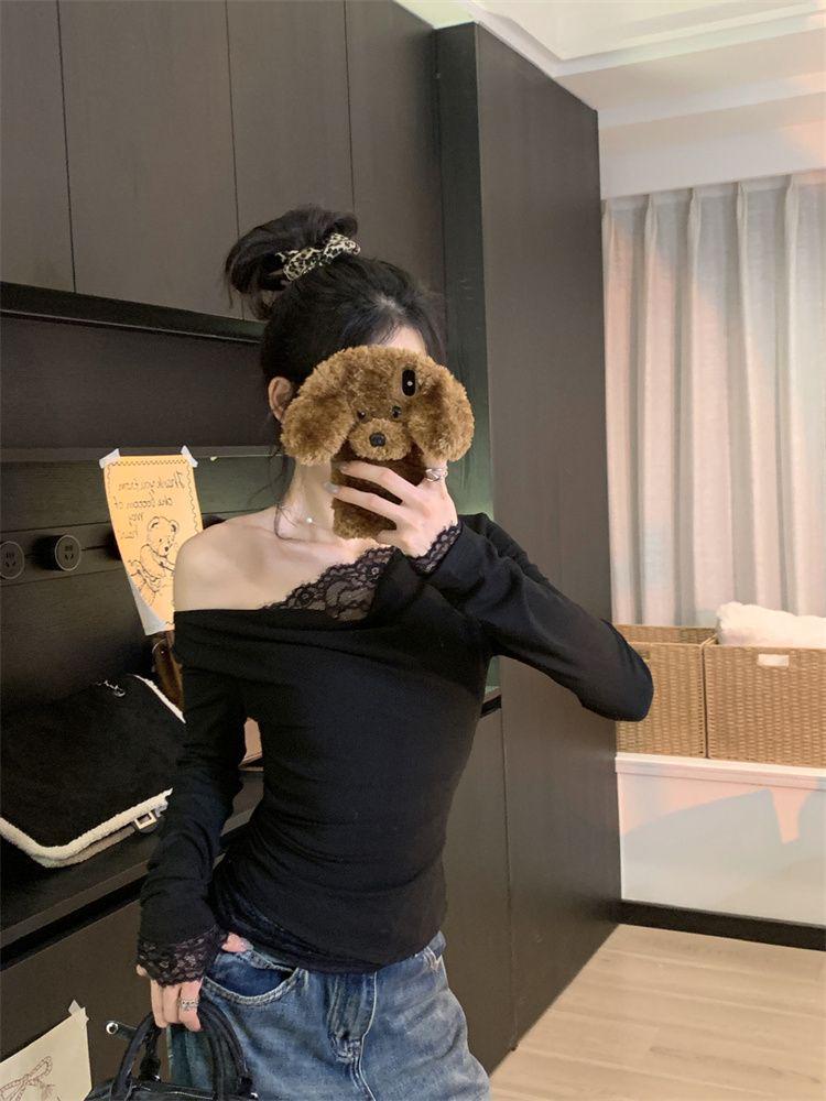 Women's Slim Fit Lace Splicing Long Sleeve Top for Autumn/Winter