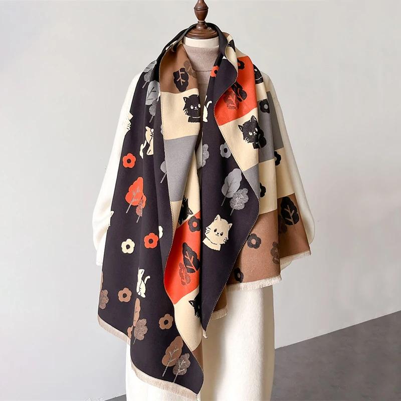 Women Winter Imitation Wool Scarf Warm Pashmina Foulard Female Cashmere Shawls Wraps Thick Soft Bufanda Scarves Stole