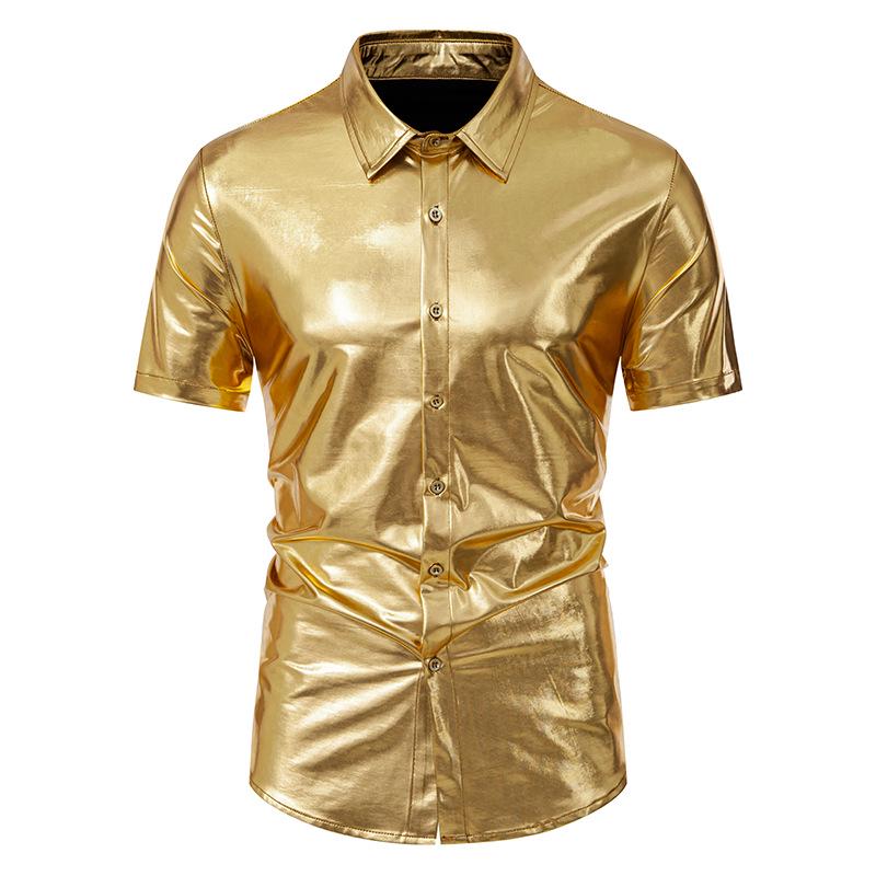 2024 European & American Men's Shiny Disco Short Sleeve Shirt - Youth Hot Stamping, European Size