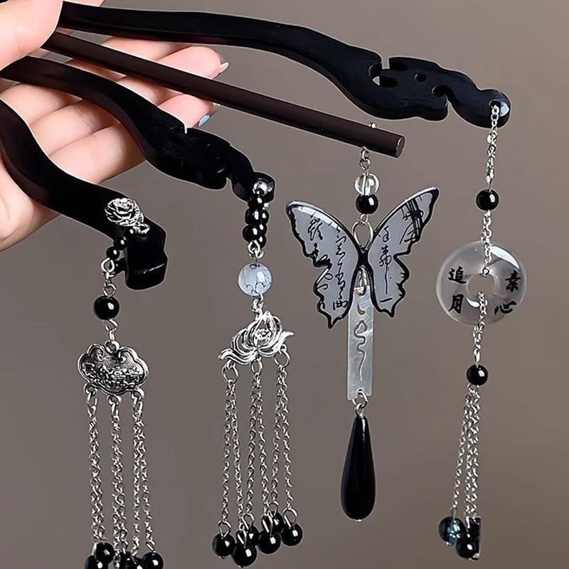 New Chinese Style Lotus Flower Tassel Hair Stick for Women Vintage Metal Safe Lock Chopstick Hair Sticks Hair Accessories