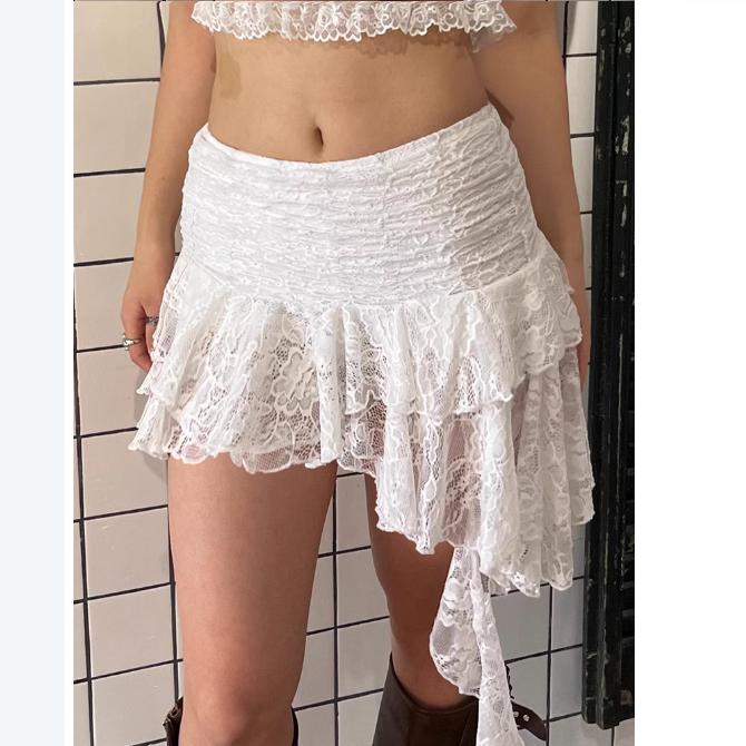 Mini Skirts For Women Irregular Lace Streamers Retro Hottie Street Wear Slim Sexy Short Skirt Gothic Y2k Fashionable Nightclub