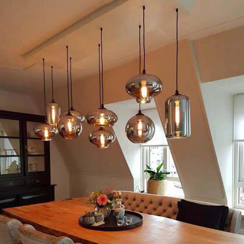 Postmodern Multi-Head Smoke Grey Glass Chandelier for Restaurants and Cafes