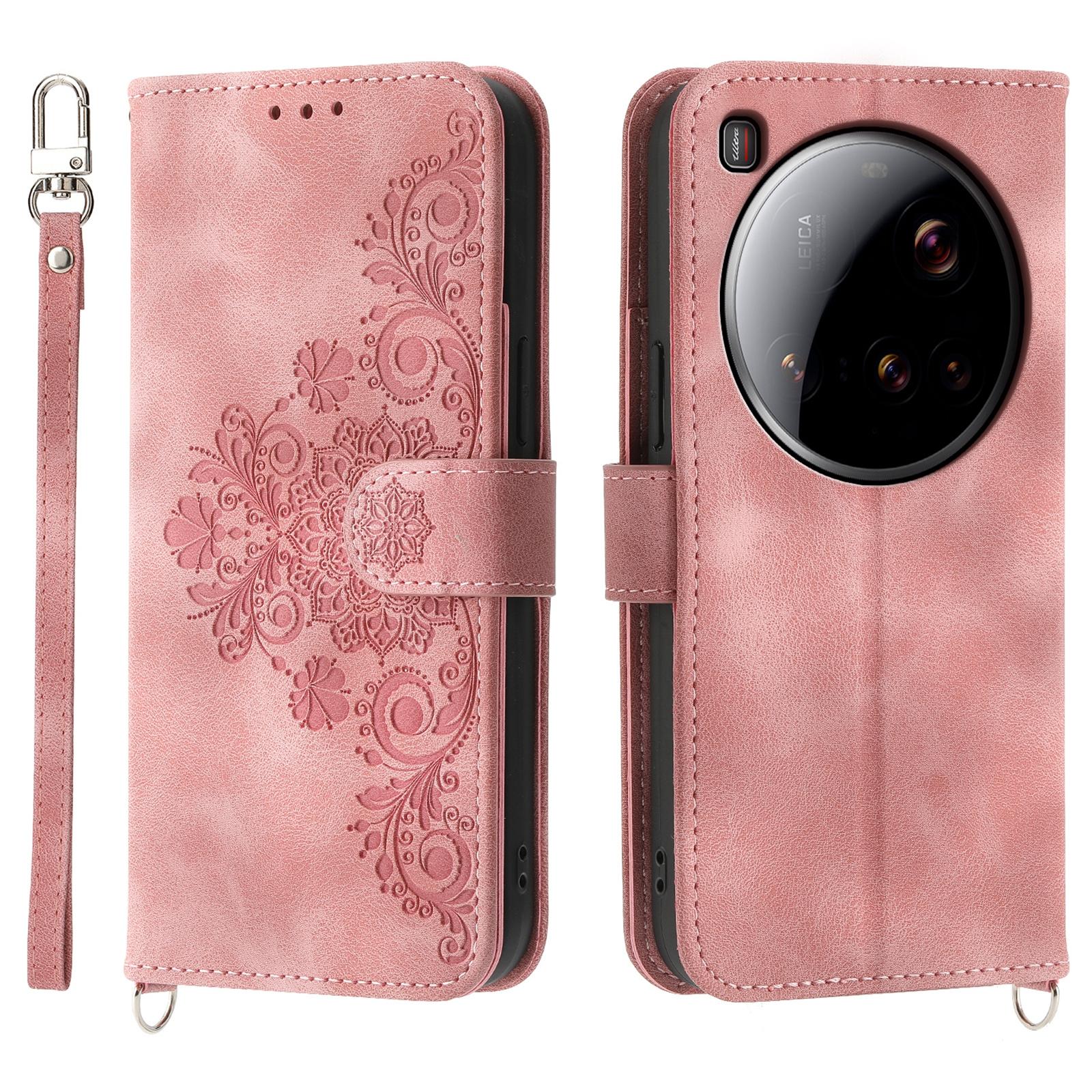 

Чохол для Xiaomi 15 Ultra з квітковим візерунком, гаманець з ПУ шкіри, чохол для телефону з ремінцем Pink