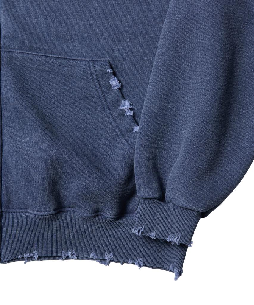 Ten Past Seven Vintage Washed Pigment Zip-Up Hoodie - Denim