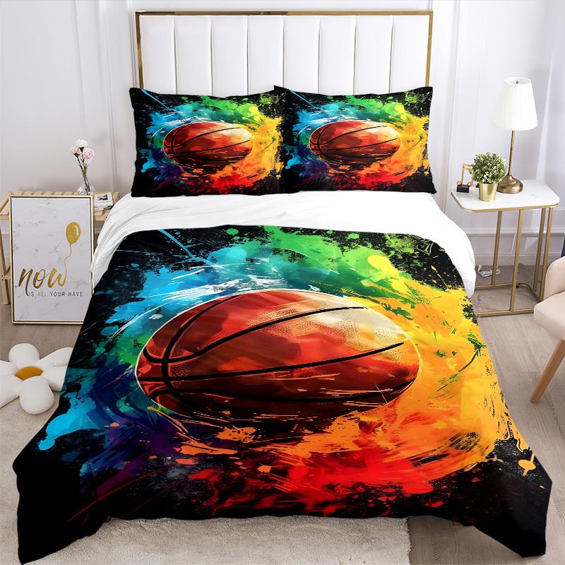 3pcs Basketball Colors Bedding Set, Includes Without Pillow Inserts, Soft Comfortable Bedding Set,All-Season Use a0924072
