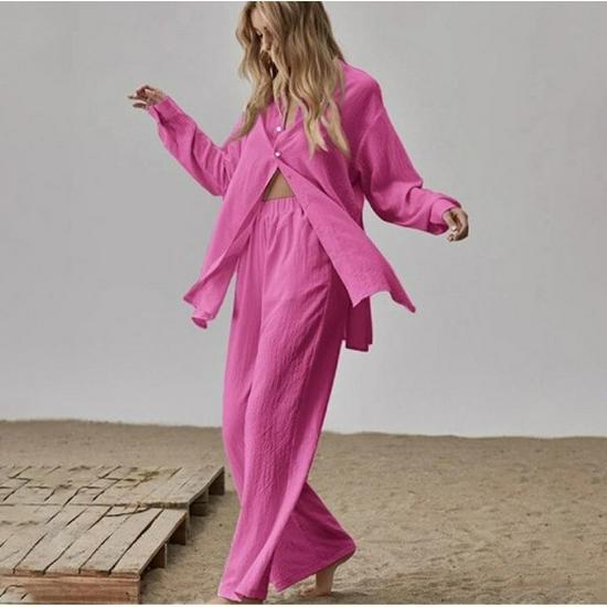 Women's Retro Two-Piece: Loose Shirt & High Waist Wide Leg Pants Suit