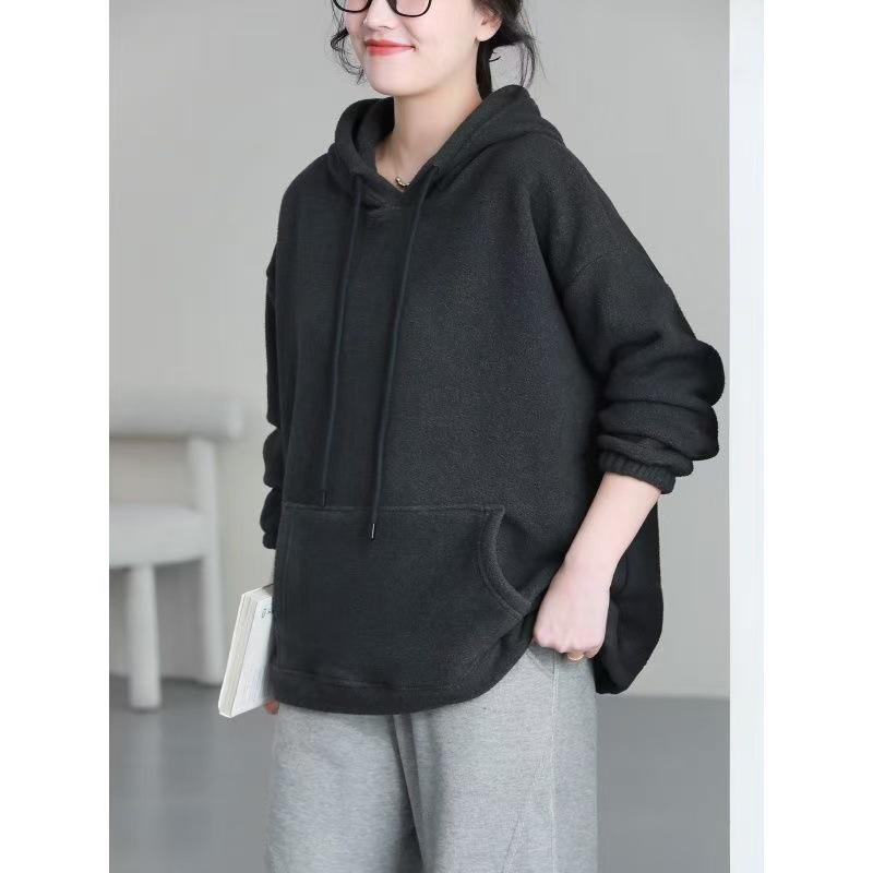Women's Double-Sided Fleece Hoodie - New Spring Style, Casual Loose Fit, Slimming, Thickened, and Warm.