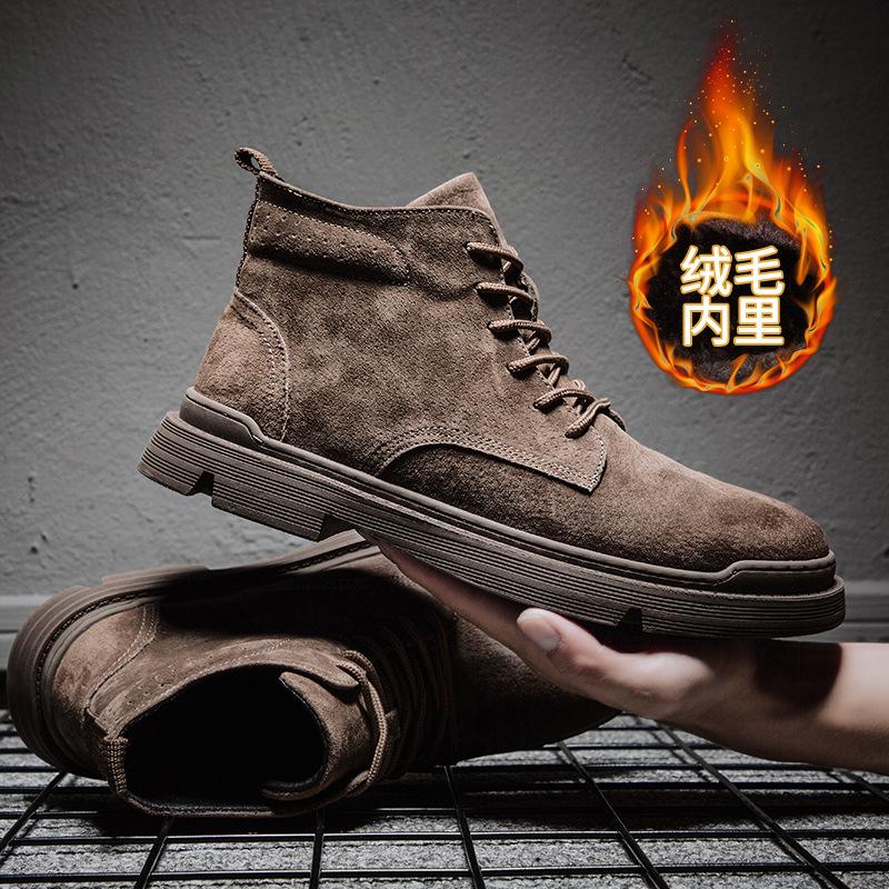 Winter Velvet and Cotton Casual Leather Shoes Men's New Tooling Trendy Shoes Fashionable Versatile Martin Boots