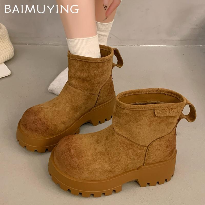 Suede Platform Women Ankle Boots Designer Short Plush Chunky Mid Heels Shoes 2025 Trend Winter New Pumps Warm Botas De Mujer
