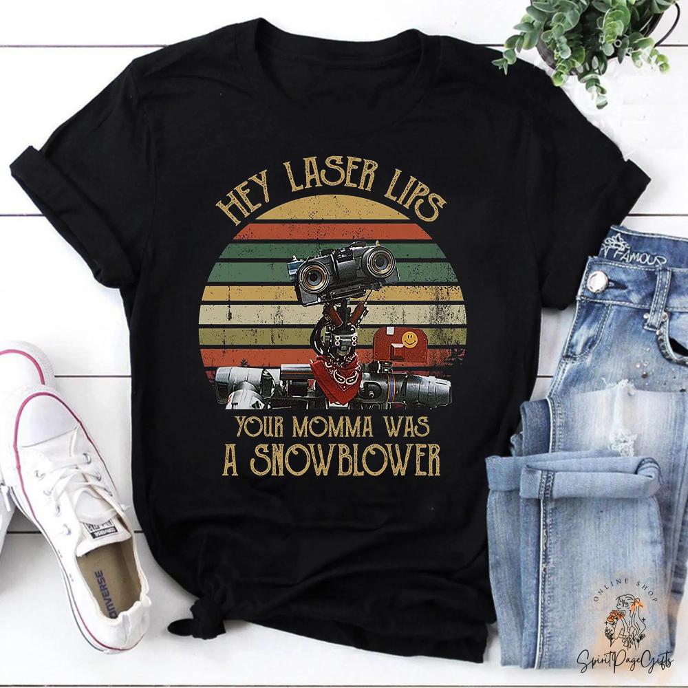 Hey Laser Lips Your Momma Was A Snowblower Vintage TShirt Short Circuit Robot 80s Movie Tee Funny Retro SciFi Shirt M