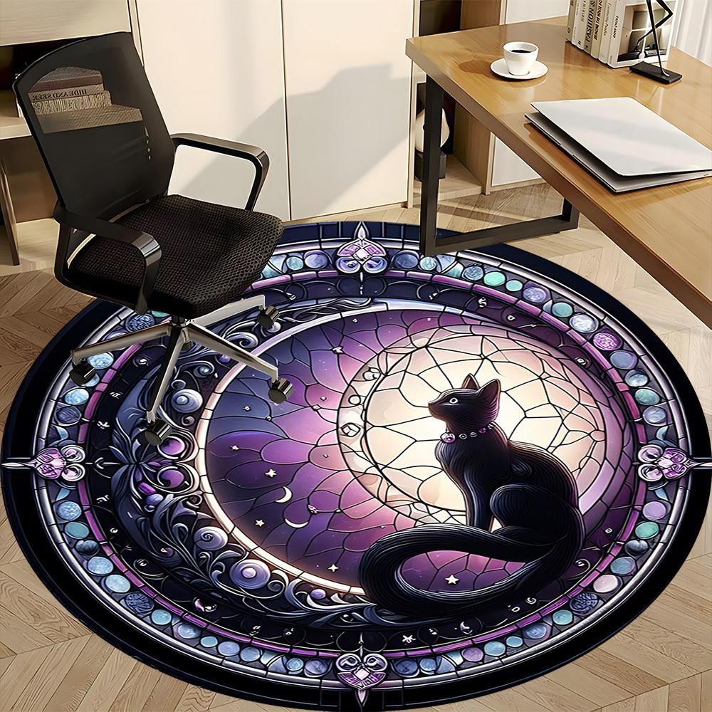 1pc Stained Glass Cat Office Round Area Rug, Indoor Mat Suitable ForOffice, Under Office Chairs Bedroom Living Room Home Decor, Room Deco,  T142