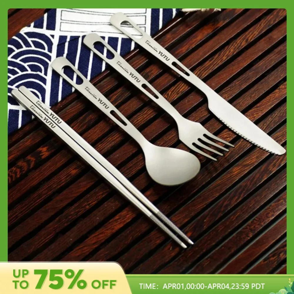 

Портативная дорожная посуда Набор столовых приборов из чистого титана Бытовая матовая посуда Нож, вилка, ложка и палочки для еды Путешествия Кемпинг Портативный