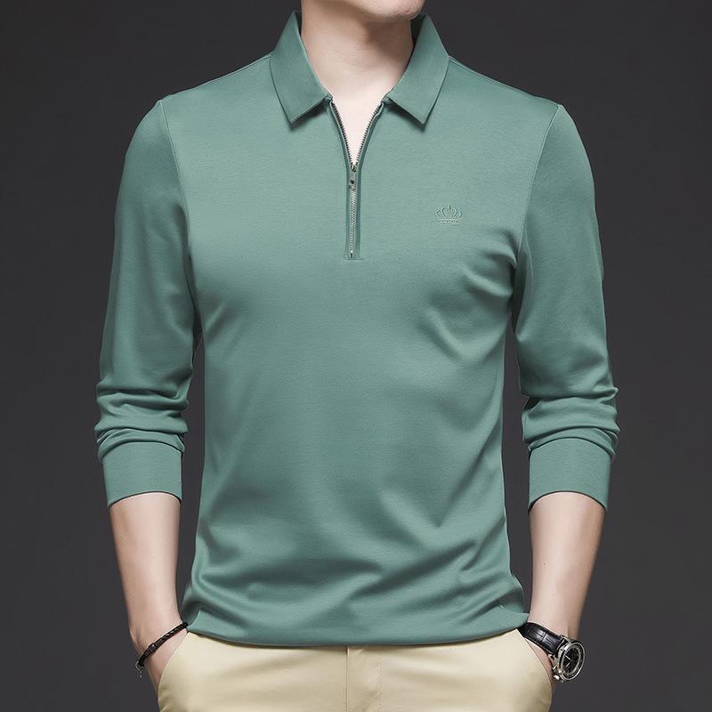 

Осенняя новинка из хлопка и спандекса, мужская футболка с длинными рукавами, тонкий воротник-стойка, повседневная рубашка в стиле кэжуал и забота о молодежи XXXL