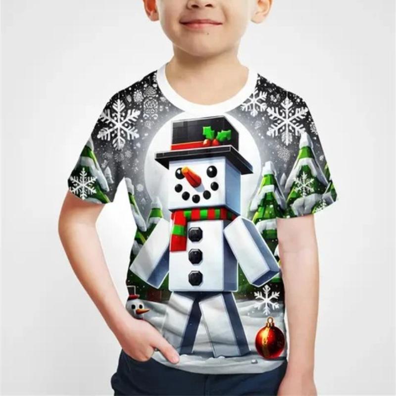 Tricouri de Anul Nou pentru Copii cu Imprimeu Moș Crăciun Băieți Top Confortabil de Modă Mânecă Scurtă