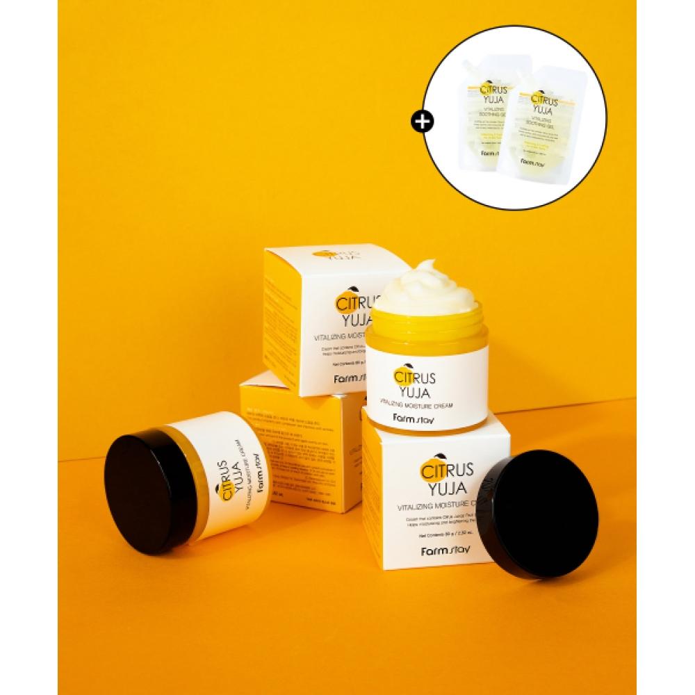 Farmstay Citrus Yuzu Vitalizing Moisture Cream 80ml  + Soothing Gel 100ml X 2 2 moisturizing creams+4 soothing gels
