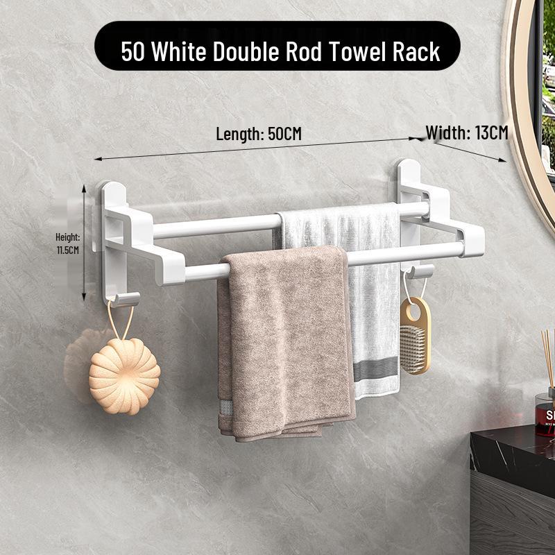 Punch-Free Multi-Bar Bathroom Towel Rack and Hanger Shelf