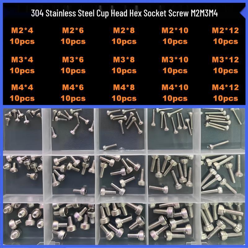 360-Piece High Strength Grade 12.9 Internal Hex Socket Screw and Hex Nut Set (M3, M4, M5, M6)