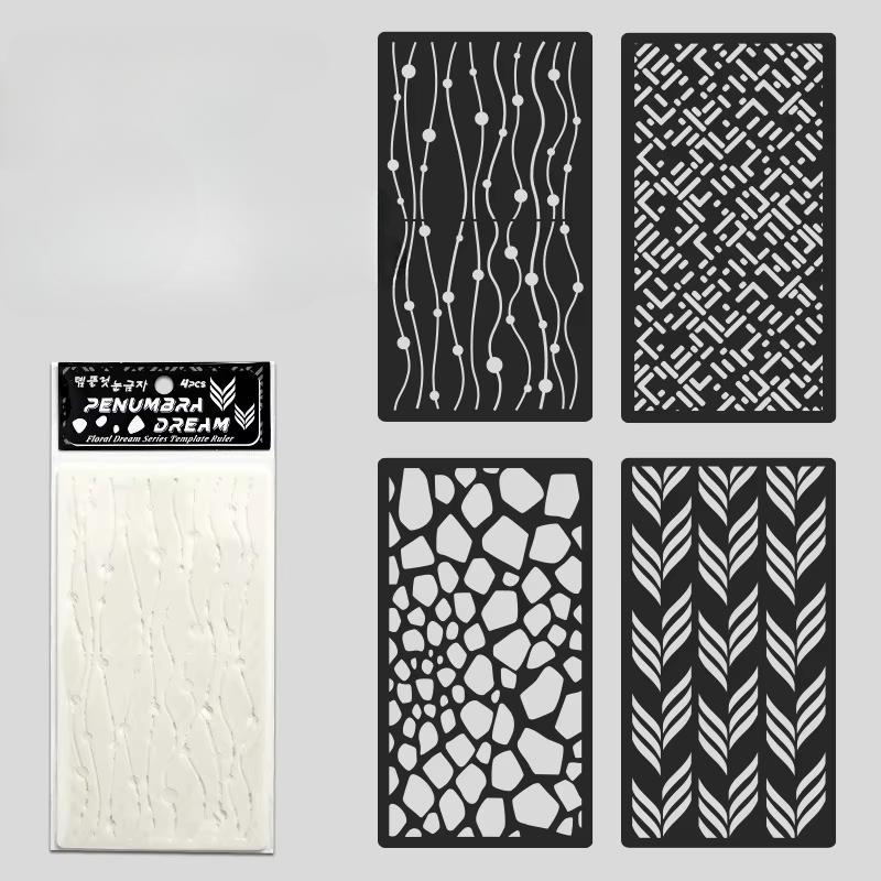 

4 шт./набор Эстетический трафарет DIY Декор Скрапбук Настенные трафареты для рисования Полый Цветок Лист Полосатый Пластиковый трафарет