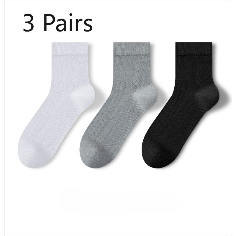 3 Pairs Men s Business Casual Summer Lightweight Mid-Calf Mesh Breathable Anti-Sweat Seamless Stockings 3 pairs