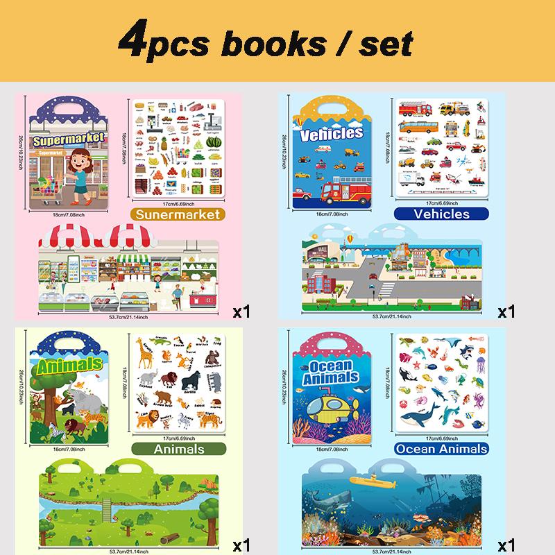 New Children Scene Stickers Book DIY Hand-on Puzzle Sticker Books Reusable Cartoon Animal Learning Cognition Toys for Kids Gift