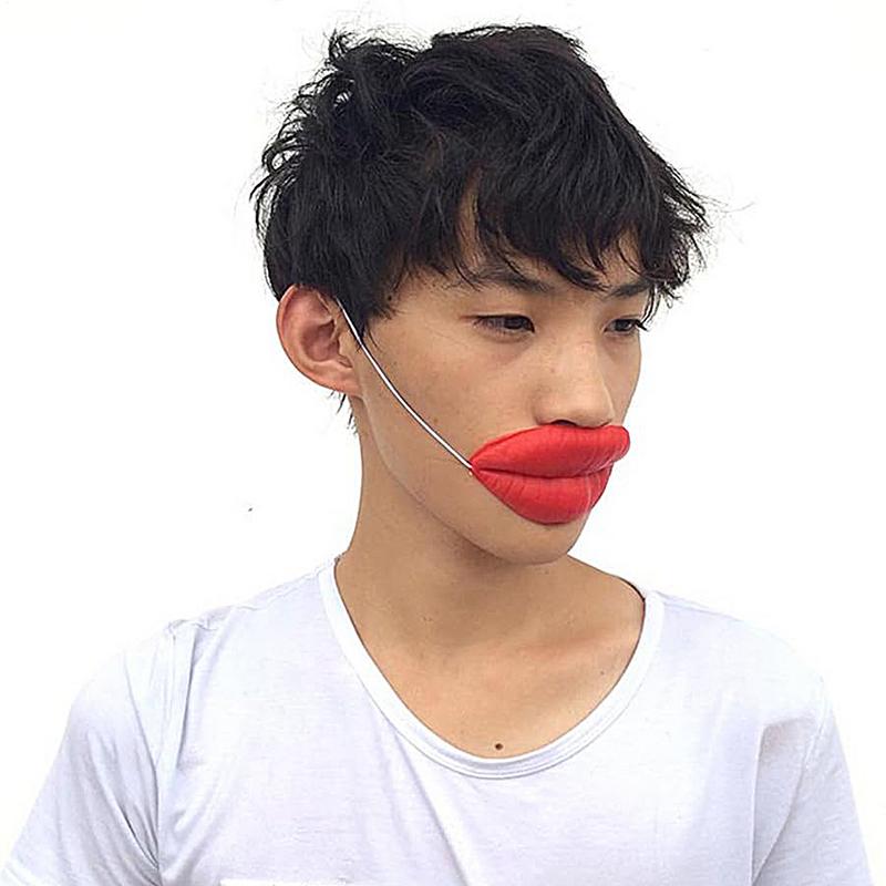 Jokes Sausage Red Lips Funny Photo Props Thick Halloween Funny Horror Latex Mask Prank Stuff Cosplay Party Props Big Red Mouth