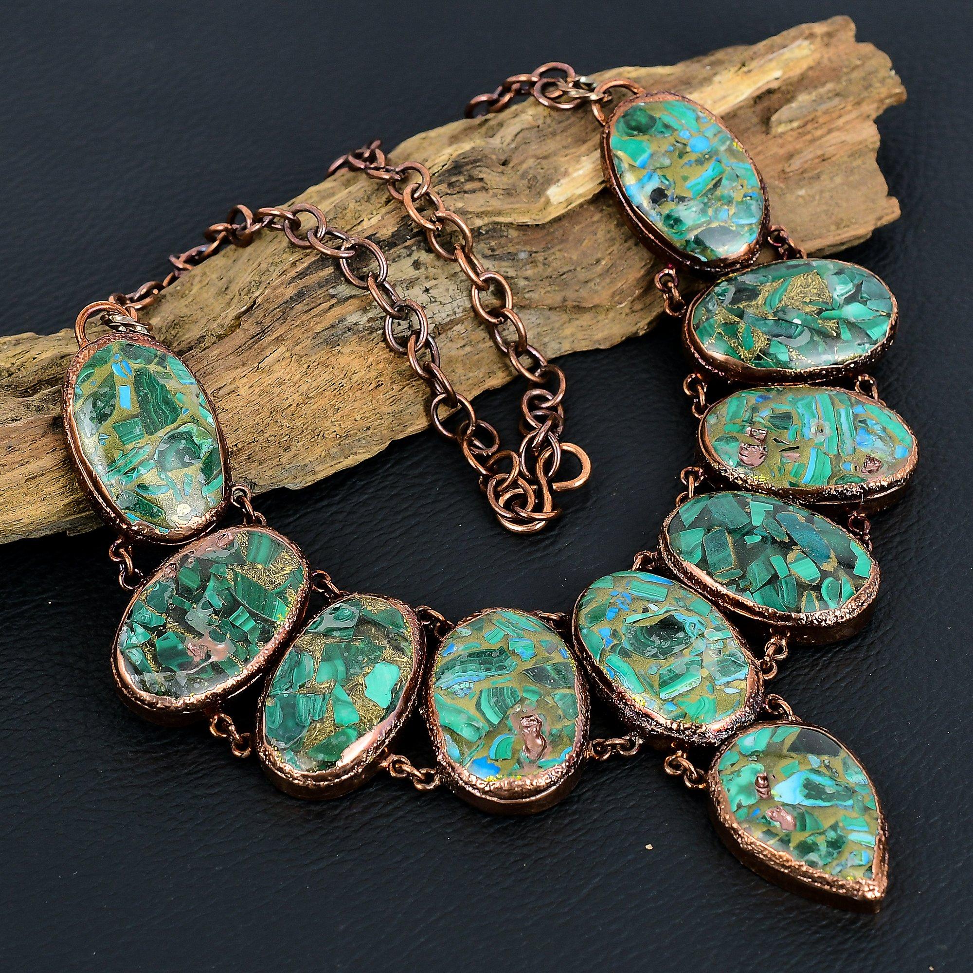 

Медное Малахитовое Азуритовое Ожерелье Драгоценные Украшения, Медное Гальванопластическое Ожерелье, Регулируемое Ожерелье-Цепочка Ручной Работы Подарок Для Жены Ювелирные Изделия