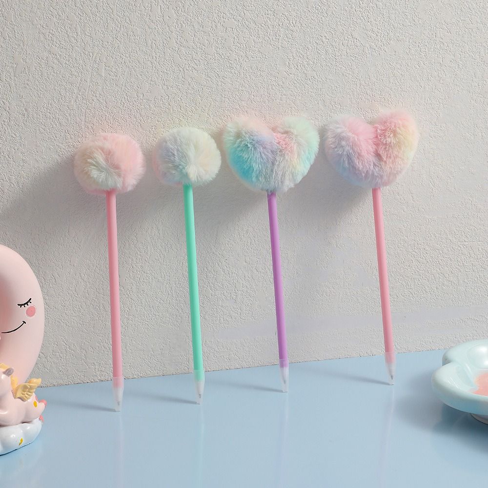 Round/Heart Shaped Ball Neutral Pen With Plush Ball Writing Tools Creative Gel Pen School Office