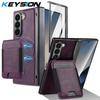 KEYSION PU Leather Phone Case for Samsung Galaxy Z Fold 7 6 5 4 3 Shockproof Cover With Magnetic Card Holder Bag Hinge Screen Protector