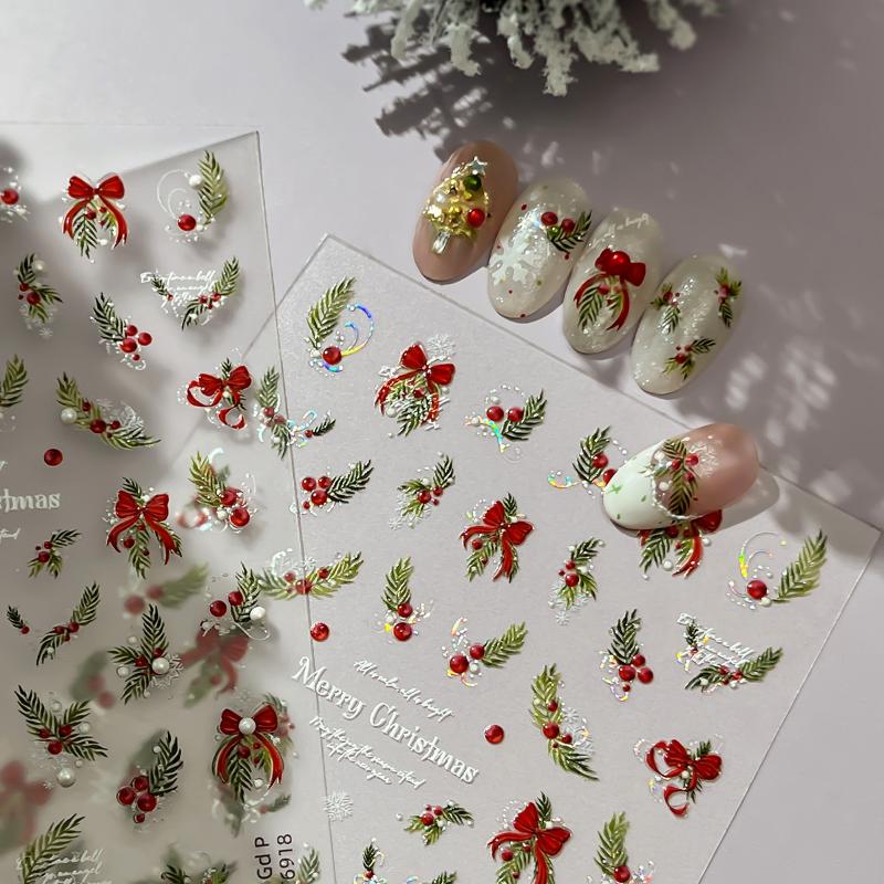 Christmas Nail Stickers Laser Snowflake Relief 3D Christmas Tree Leaves Cartoon Wearing Nail Patches Manicure Decorstion Charm
