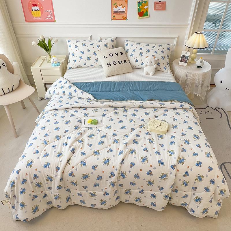 Summer Quilt 2024 New Double Layer Yarn Water Wash Printed Cool Blanket For Summer Flower  Air Conditioning Quilt Sheet